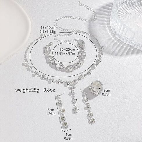 Silver Clutch Purse Prom Crystal Jewelry Accessories Set for Women Wedding Dressy Evening Party in Saudi Arabia