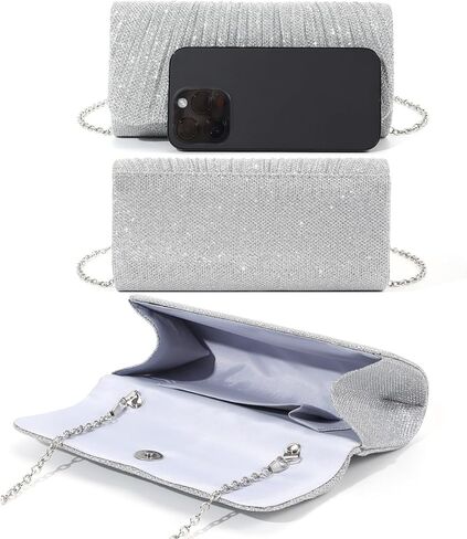 Silver Clutch Purse Prom Crystal Jewelry Accessories Set for Women Wedding Dressy Evening Party in Saudi Arabia