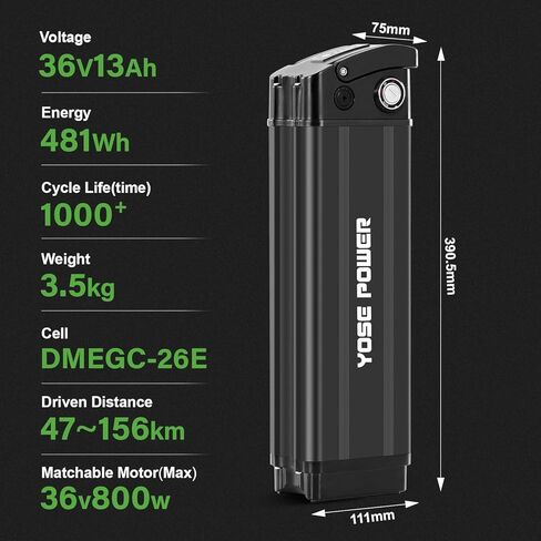 Yose Power Ebike Battery 36V 13Ah for 800W/ 750W/ 500W/ 350W/ 250W /100W Motor Electric Bicycle Compatible with Heybike for Cityscape 1.0 with BMS and Keys in Saudi Arabia