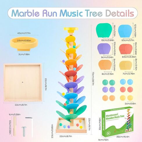 Wooden Marble Run Music Tree, Montessori Toy for Ages 3+, Marble Run Learning Game, Creative Color Sorting Toy, Birthday Gift for Boys and Girls Ages 4-8 in Saudi Arabia