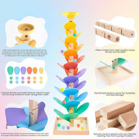 Wooden Marble Run Music Tree, Montessori Toy for Ages 3+, Marble Run Learning Game, Creative Color Sorting Toy, Birthday Gift for Boys and Girls Ages 4-8 in Saudi Arabia