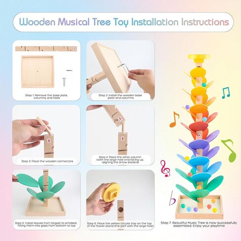 Wooden Marble Run Music Tree, Montessori Toy for Ages 3+, Marble Run Learning Game, Creative Color Sorting Toy, Birthday Gift for Boys and Girls Ages 4-8 in Saudi Arabia