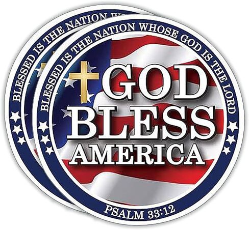 Patriotic God Bless America Christian Sticker – 4" Round, Waterproof Decal (2 Pack) – American Flag with Psalm 33:12 – Durable Vinyl for Cars, Laptops & More in Kuwait