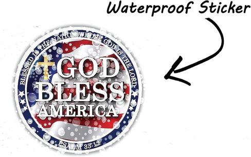 Patriotic God Bless America Christian Sticker – 4" Round, Waterproof Decal (2 Pack) – American Flag with Psalm 33:12 – Durable Vinyl for Cars, Laptops & More in Kuwait