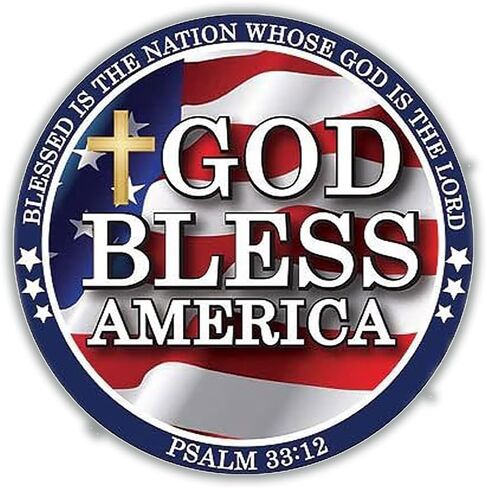 Patriotic God Bless America Christian Sticker – 4" Round, Waterproof Decal (2 Pack) – American Flag with Psalm 33:12 – Durable Vinyl for Cars, Laptops & More in Kuwait