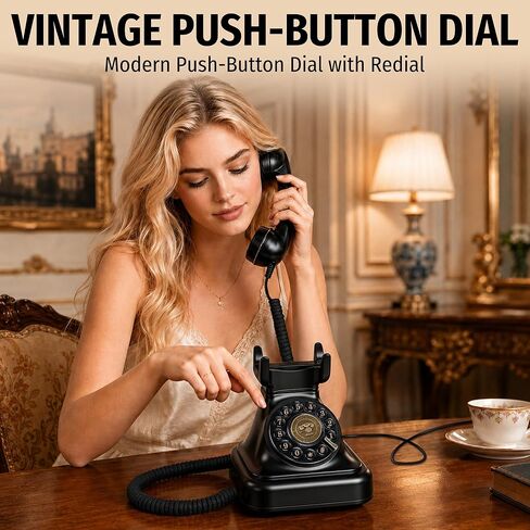 Uvital Retro Landline Telephone, Vintage Corded Desk Telephone, Old Fashioned Dial Button Phone with Redial Function, Loud Ringer for Home/Office, Black in Saudi Arabia