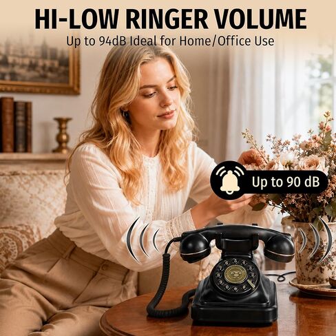 Uvital Retro Landline Telephone, Vintage Corded Desk Telephone, Old Fashioned Dial Button Phone with Redial Function, Loud Ringer for Home/Office, Black in Saudi Arabia
