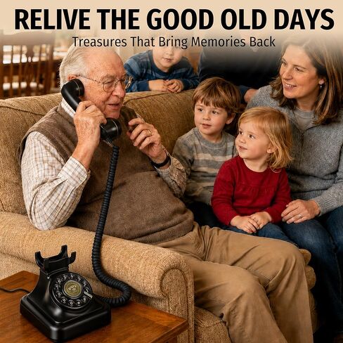 Uvital Retro Landline Telephone, Vintage Corded Desk Telephone, Old Fashioned Dial Button Phone with Redial Function, Loud Ringer for Home/Office, Black in Saudi Arabia