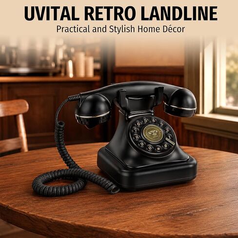 Uvital Retro Landline Telephone, Vintage Corded Desk Telephone, Old Fashioned Dial Button Phone with Redial Function, Loud Ringer for Home/Office, Black in Saudi Arabia