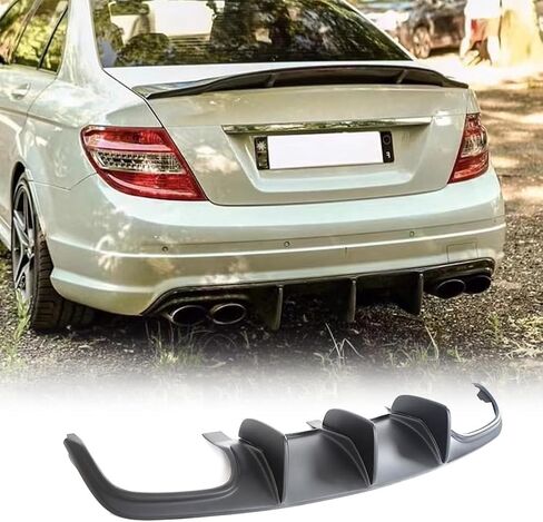 الناشر الخلفي من ألياف الكربون لسيارة Mercedes Benz C63 AMG Sedan W204 2008-2011 شفة ممتصة للصدمات خلفية فاصل فاصل (مع زعنفة تنفيس) in Kuwait
