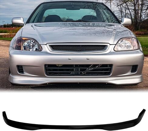 Front Bumper Lip, Compatible with 1999-2000 Honda Civic, Type R Style Flexible Polyurethane(PU) Front Lip Chin Spoiler Splitter, Unpainted Black in Kuwait