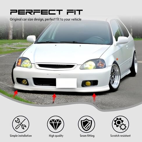 Front Bumper Lip, Compatible with 1999-2000 Honda Civic, Type R Style Flexible Polyurethane(PU) Front Lip Chin Spoiler Splitter, Unpainted Black in Kuwait