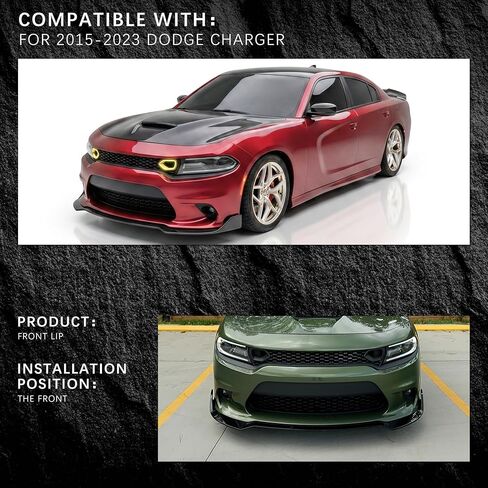 Front Bumper Lip Compatible with 2015-2023 Dodge Charger SRT Sport Style AMPP Front Bumper Lip Spoiler Air Chin AMPP Design Body Kit Splitter Black ABS in Saudi Arabia