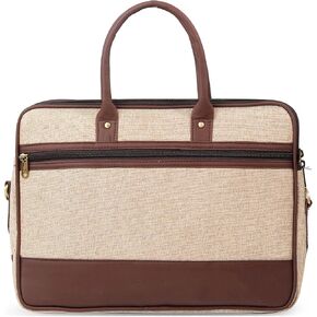 Burlap Laptop Bag for Men & Women – Eco-Friendly Jute Briefcase with Leather Trim, 16 Inch Office Bag in Kuwait
