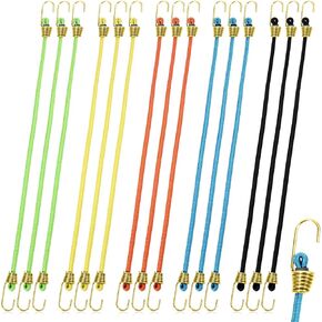 15-Pack Mini Bungee Cords with Hooks, Elastic Colorful Small Bungee Cords Heavy Duty Outdoor Adjustable Rubber Bungee Straps for Tarp, Luggage, Camping, and More - 5 Colors in Kuwait