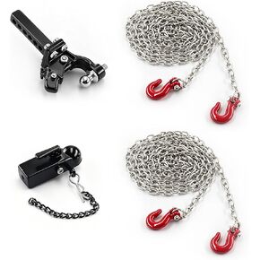 2 Tow Chains with 4 Hooks and Trailer Hitch, 1/10 Scale RC Trailer Accessories for TRX4 SCX10 Wraith D90 Tamiya RC Crawler Truck (Red) in Saudi Arabia