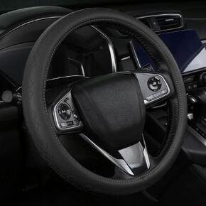 Cxtiy Genuine Leather Steering Wheel Cover, Premium Black Soft Perforated Breathable, Fits 15.5-16 Inch Wheels in Saudi Arabia