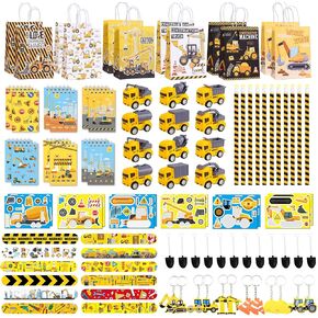 Halema 96pcs Construction Birthday Party Supplies, Construction Party Favors For Kids Mini Excavator Truck Keychain Slap Bracelet Sticker Construction Themed Party Favors Bags Available For 12 People in Saudi Arabia