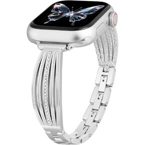 AIRSPO Slim Gold Band Compatible with Apple Watch 38mm 40mm 41mm Women Thin Metal Strap Dressy Jewelry Bracelet with Bling Diamond for iWatch Bands Series 11 10 9 8 7 6 5 4 3 SE 2 1 Gold in Saudi Arabia