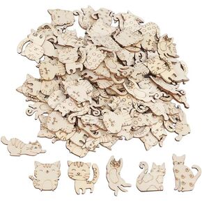 100Pcs Mini Cat Wood DIY Crafts Cutouts Wooden Cat Shaped Slices Embellishments Unfinished Wood Ornaments for Baby Shower Wedding Birthday Christmas Party Decorations in Kuwait