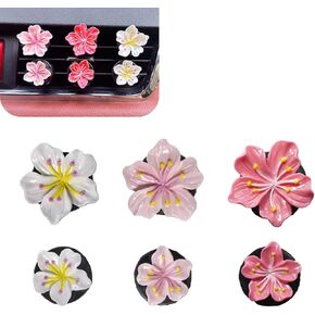 6 PCS Flower Car Air Vent Clips, 3D Stereo Flower Car Air Vent Accessory, Cute Delicate Ornament with Pink Peach Blossom White Hibiscus, Naturally Aesthetic Interior Decor (Multicolored) in Saudi Arabia
