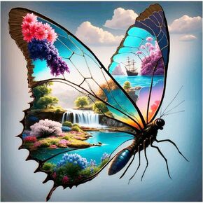 PFFNGPEN Diamond Painting Kits for Adults, 5D DIY Butterfly Diamond Art Kits for Beginners, Full Drill Round Diamond Art for Home Wall Decor, Waterfall Scenery,12x12 inch in Saudi Arabia