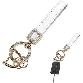 Leather Keychain, Bling Key Fob Holder with D-Ring & 2 Keyrings, Charming Rhinestone Key Chain for Women Girls (White) in Saudi Arabia