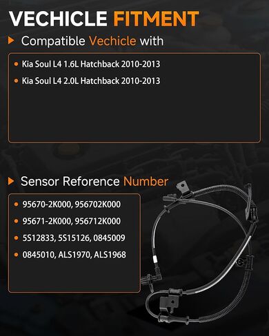 MOTOALL Front ABS Wheel Speed Sensor Compatible with Kia Soul 2010-2013, 1.6L/2.0 Hatchback, Replaces 95670-2K000 - Driver & Passenger Side in Kuwait
