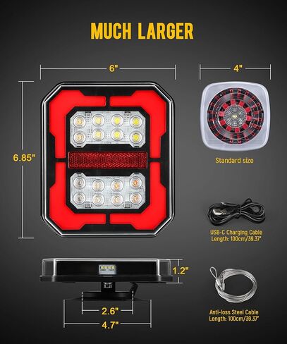 Partsam Large Halo Wireless Trailer Light Kit Magnetic LED Portable Stop Turn Tail Lamp w/Strobe Function 7-Pin Plug Rechargeable 12-24V for Towing Trailers Trucks RVs Tractors in Kuwait