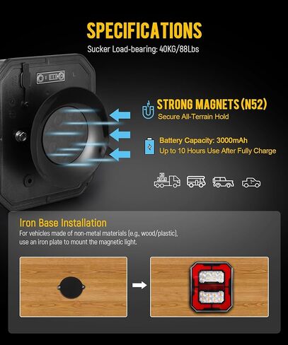 Partsam Large Halo Wireless Trailer Light Kit Magnetic LED Portable Stop Turn Tail Lamp w/Strobe Function 7-Pin Plug Rechargeable 12-24V for Towing Trailers Trucks RVs Tractors in Kuwait
