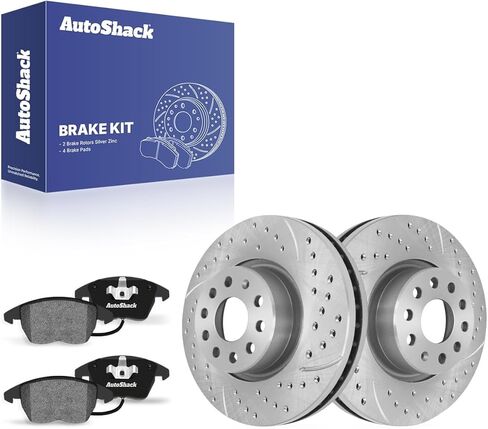 AutoShack Front Vented Drilled & Slotted E-Coated Brake Rotors + Premium Ceramic Pads 6-PC Brake Kit Replacement for 2014 Volkswagen Jetta 2011 Volkswagen Jetta ShadowGuard 12.28" (311.8 mm) in Saudi Arabia