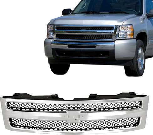 Replacement Parts Front Grille Grill Assembly With Chrome Frame Shell With Black Mesh Insert Compatible With Chevrolet 1500 Pickup Truck 2007 2008 2009 2010 2011 2012 2013 in Saudi Arabia