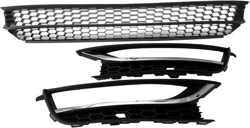 Black 3PCS Front Lower Grille Grill & Fog Light Cover Bezel with Hole Compatible with Volkswagen 2012 2013 2014 2015 VW Passat, Replace for 561853665E9B9/ 5618531012ZZ in Kuwait