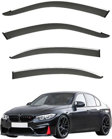 Rain Guards for Car Windows, Side Window Deflectors for BMW M3 MK6-F80 2014-2019 with Bright Trim - Tape-On Window Visors, Vent Shades, Waterproof Wind Deflectors in Kuwait