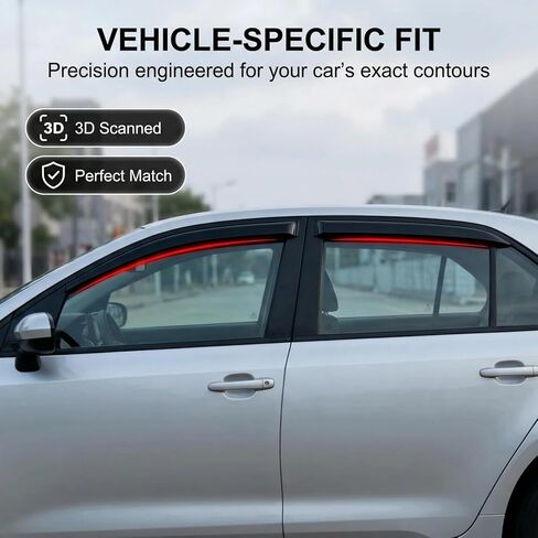 Rain Guards for Car Windows, Side Window Deflectors for BMW M3 MK6-F80 2014-2019 with Bright Trim - Tape-On Window Visors, Vent Shades, Waterproof Wind Deflectors in Kuwait