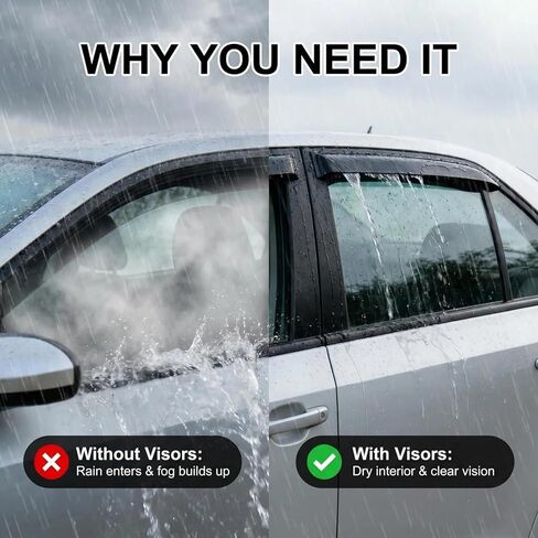 Rain Guards for Car Windows, Side Window Deflectors for BMW M3 MK6-F80 2014-2019 with Bright Trim - Tape-On Window Visors, Vent Shades, Waterproof Wind Deflectors in Kuwait