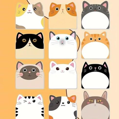 12pcs Cute Cat Sticky Notes, Creative Journal Convenience Stickers, Funny Adhesive Memo Pads, Suitable for Notebook and Note Taking Occasions in Kuwait