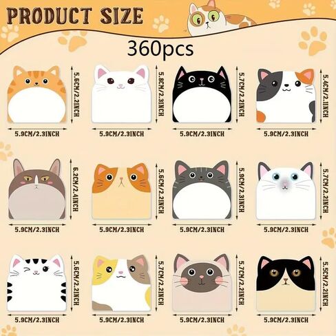 12pcs Cute Cat Sticky Notes, Creative Journal Convenience Stickers, Funny Adhesive Memo Pads, Suitable for Notebook and Note Taking Occasions in Kuwait