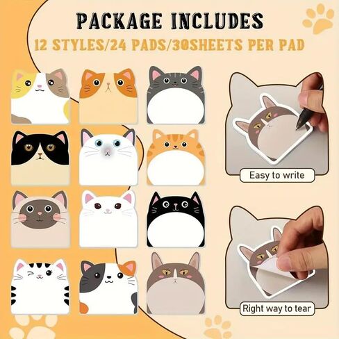 12pcs Cute Cat Sticky Notes, Creative Journal Convenience Stickers, Funny Adhesive Memo Pads, Suitable for Notebook and Note Taking Occasions in Kuwait