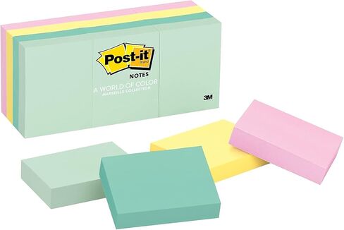 3M 653AST Post-It Note Pads, 1-1/2 x 2, Marseille Colors, 12 Pads/Pack in Kuwait