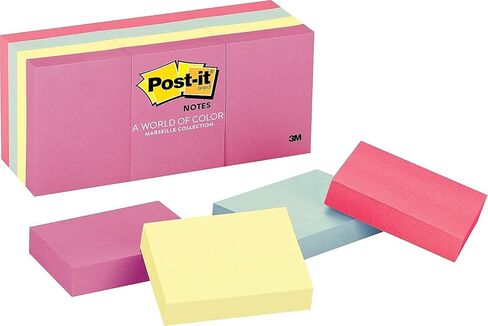 3M 653AST Post-It Note Pads, 1-1/2 x 2, Marseille Colors, 12 Pads/Pack in Kuwait