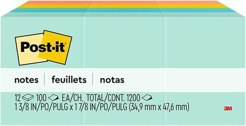 3M 653AST Post-It Note Pads, 1-1/2 x 2, Marseille Colors, 12 Pads/Pack in Kuwait
