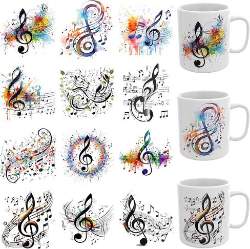 12 PCS Musical Notes UV DTF Cup Wrap High Viscosity Self-Adhesive Stickers for Mugs Coffee Cups Water Bottles Computers in Saudi Arabia