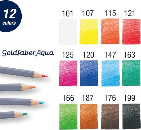 Faber-Castell Goldfaber Aqua Watercolor Pencils: 12 Count, Pre-Sharpened Colored Pencil Set for Drawing & Painting, Drawing Supplies & Artist Gifts in Kuwait