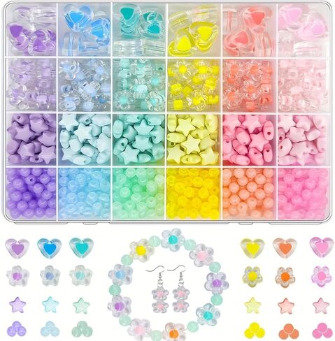 420 Adorable Acrylic Beads Set - Cute Mixed Shape Stars, Hearts, Flowers and Round Beads for DIY Jewelry, Hair Accessories and Crafts in Kuwait