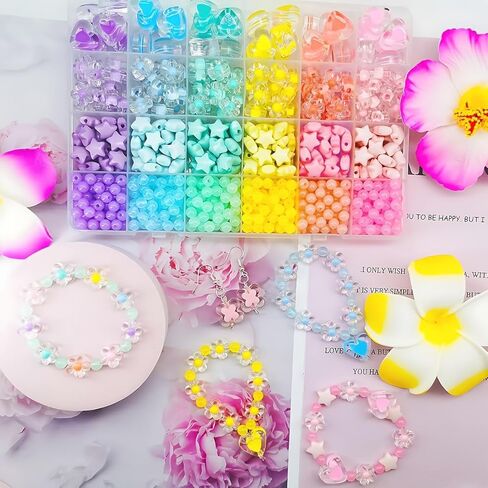 420 Adorable Acrylic Beads Set - Cute Mixed Shape Stars, Hearts, Flowers and Round Beads for DIY Jewelry, Hair Accessories and Crafts in Kuwait