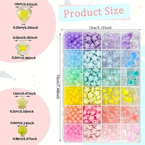 420 Adorable Acrylic Beads Set - Cute Mixed Shape Stars, Hearts, Flowers and Round Beads for DIY Jewelry, Hair Accessories and Crafts in Kuwait