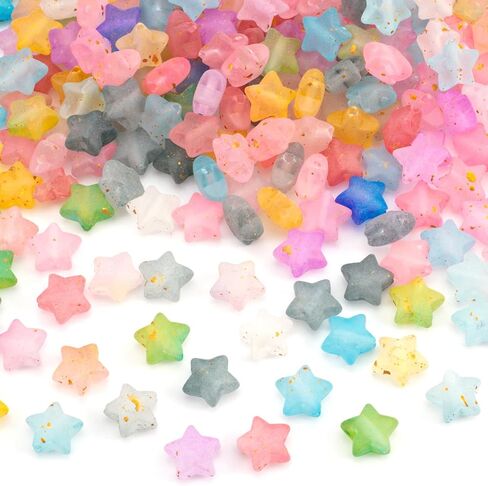 HINZIC 250pcs Acrylic Star Beads, Transparent Kandi Pony Bead Buttons with Holes, Cute Aesthetic Spacer Charms Assortments for Jewelry Making DIY Crafts Necklace Bracelet- Multi Colors in Kuwait