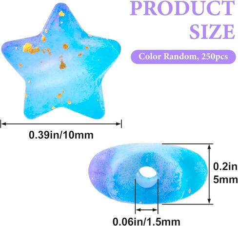 HINZIC 250pcs Acrylic Star Beads, Transparent Kandi Pony Bead Buttons with Holes, Cute Aesthetic Spacer Charms Assortments for Jewelry Making DIY Crafts Necklace Bracelet- Multi Colors in Kuwait