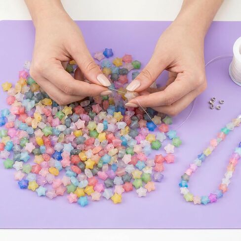 HINZIC 250pcs Acrylic Star Beads, Transparent Kandi Pony Bead Buttons with Holes, Cute Aesthetic Spacer Charms Assortments for Jewelry Making DIY Crafts Necklace Bracelet- Multi Colors in Kuwait